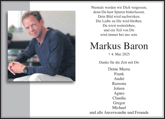 Traueranzeige von Markus Baron von trauer.extra-tipp-moenchengladbach.de