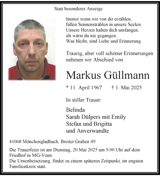 Traueranzeige von Markus Güllmann von trauer.extra-tipp-moenchengladbach.de