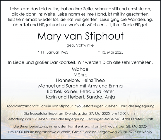 Traueranzeige von Mary van Stiphout von trauer.extra-tipp-moenchengladbach.de