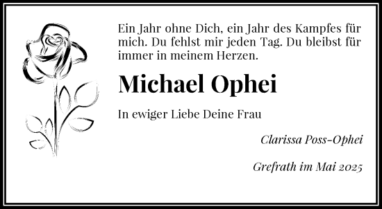 Traueranzeige von Michael Ophei von trauer.extra-tipp-moenchengladbach.de