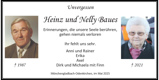 Traueranzeige von Nelly und Heinz Baues von trauer.extra-tipp-moenchengladbach.de