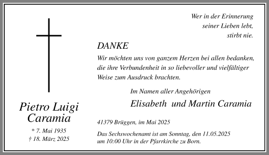 Traueranzeige von Pietro  Caramia von trauer.extra-tipp-moenchengladbach.de