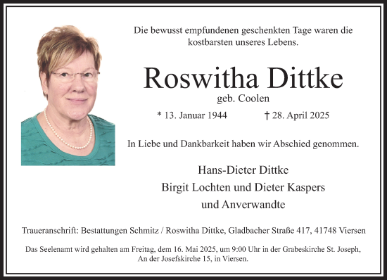 Traueranzeige von Roswitha Dittke von trauer.extra-tipp-moenchengladbach.de