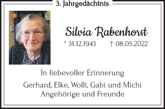Traueranzeige von Silvia Rabenhorst von trauer.extra-tipp-moenchengladbach.de