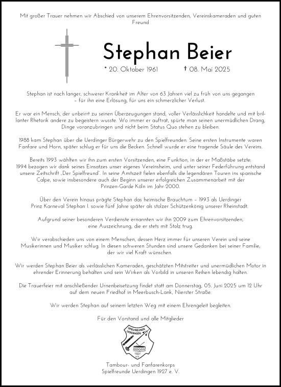 Traueranzeige von Stephan Beier von trauer.extra-tipp-moenchengladbach.de