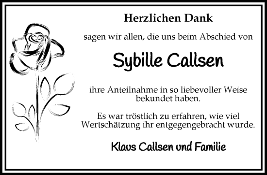 Traueranzeige von Sybille Callsen von trauer.extra-tipp-moenchengladbach.de
