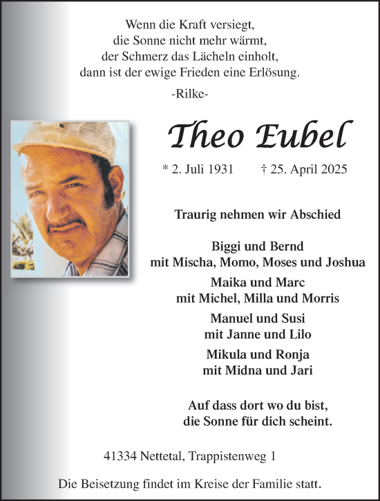 Traueranzeige von Theo Eubel von trauer.extra-tipp-moenchengladbach.de