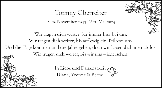 Traueranzeige von Tommy Oberreiter von trauer.extra-tipp-moenchengladbach.de