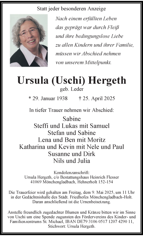 Traueranzeige von Ursula Hergeth von trauer.extra-tipp-moenchengladbach.de