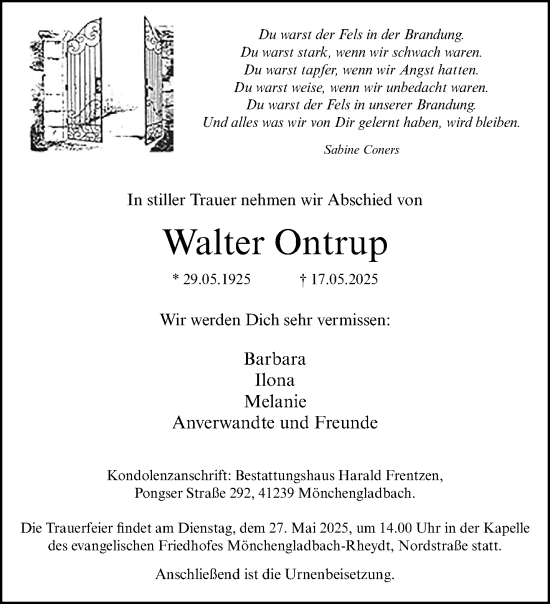 Traueranzeige von Walter Ontrup von trauer.extra-tipp-moenchengladbach.de