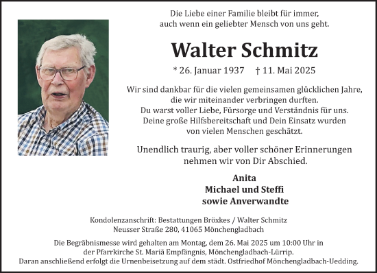 Traueranzeige von Walter Schmitz von trauer.extra-tipp-moenchengladbach.de