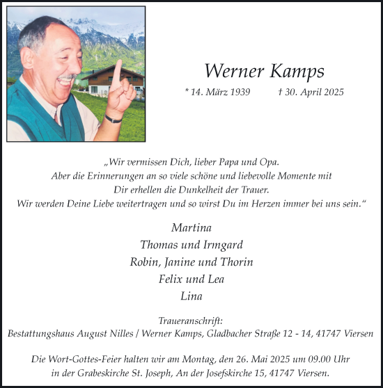 Traueranzeige von Werner Kamps von trauer.extra-tipp-moenchengladbach.de