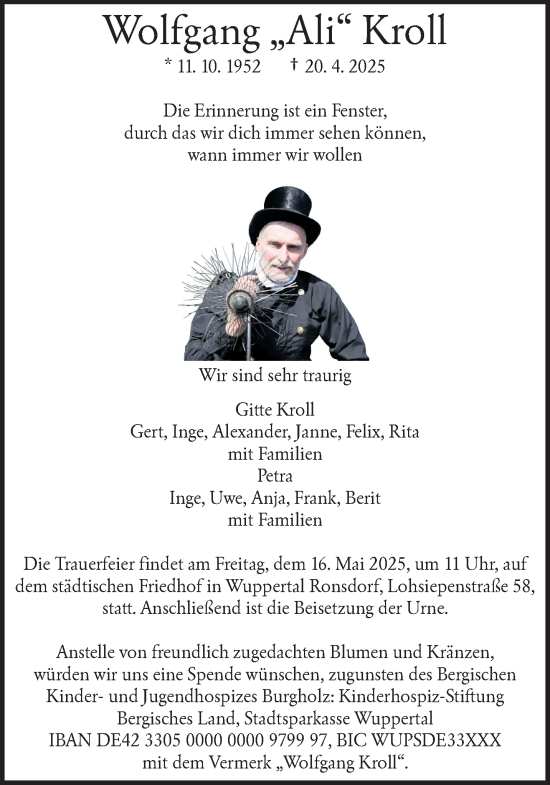 Traueranzeige von Wolfgang Kroll von trauer.wuppertaler-rundschau.de