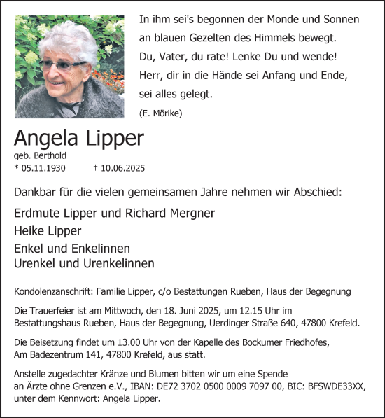 Traueranzeige von Angela Lipper von trauer.extra-tipp-moenchengladbach.de