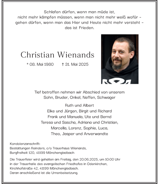 Traueranzeige von Christian Wienands von trauer.extra-tipp-moenchengladbach.de