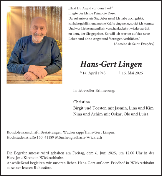 Traueranzeige von Hans-Gert Lingen von trauer.extra-tipp-moenchengladbach.de