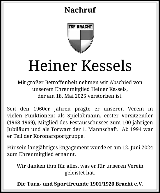 Traueranzeige von Heiner Kessels von trauer.extra-tipp-moenchengladbach.de