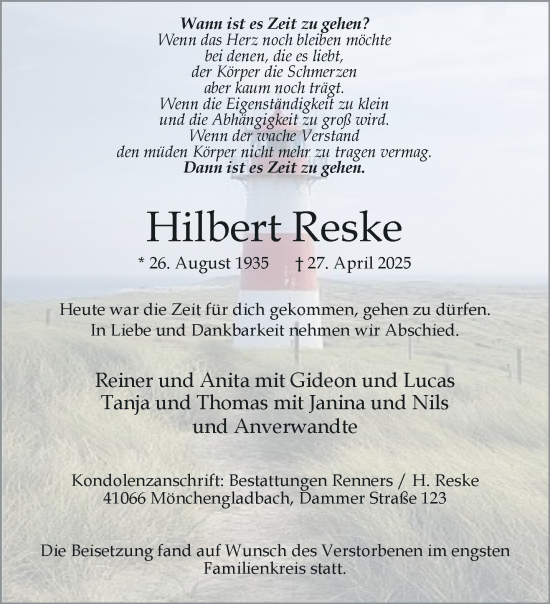 Traueranzeige von Hilbert Reske von trauer.extra-tipp-moenchengladbach.de
