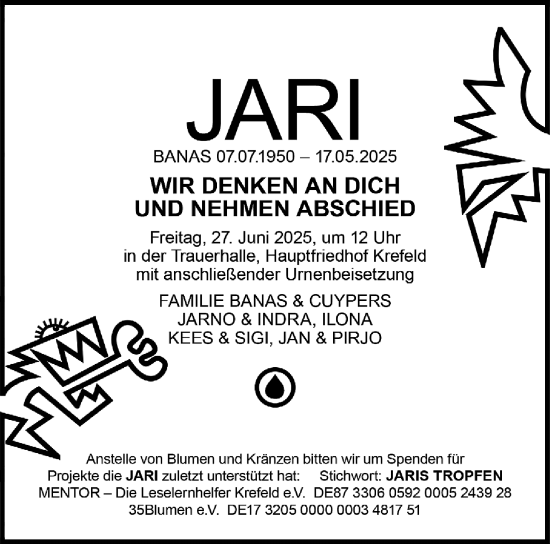 Traueranzeige von Jari Banas von trauer.extra-tipp-moenchengladbach.de