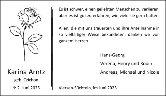 Traueranzeige von Karina Arntz von trauer.extra-tipp-moenchengladbach.de