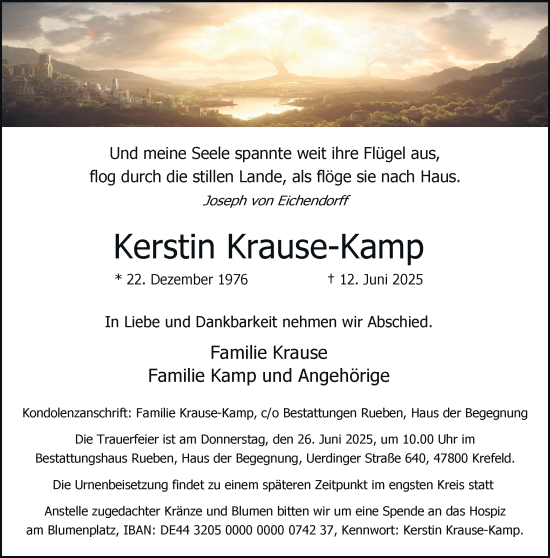 Traueranzeige von Kerstin Krause-Kamp von trauer.extra-tipp-moenchengladbach.de