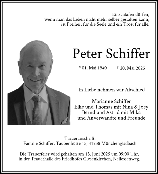 Traueranzeige von Peter Schiffer von trauer.extra-tipp-moenchengladbach.de