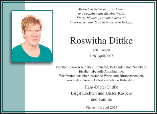 Traueranzeige von Roswitha Dittke von trauer.extra-tipp-moenchengladbach.de