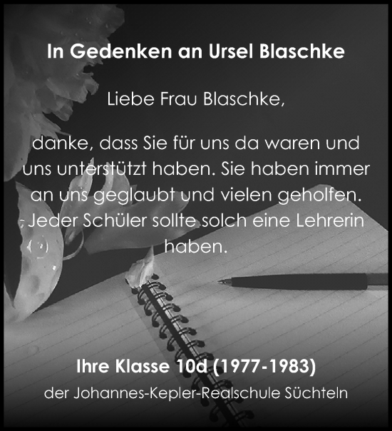Traueranzeige von Ursel Blaschke von trauer.extra-tipp-moenchengladbach.de