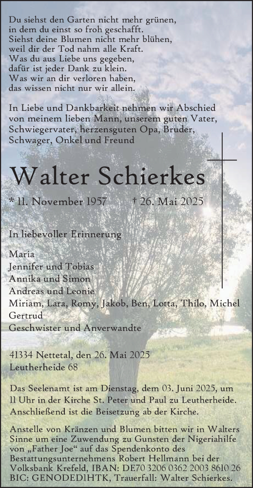 Traueranzeige von Walter Schierkes von trauer.extra-tipp-moenchengladbach.de