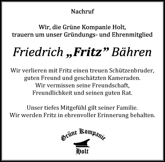 Traueranzeige von Friedrich Bähren von trauer.extra-tipp-moenchengladbach.de
