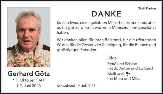 Traueranzeige von Gerhard Götz von trauer.extra-tipp-moenchengladbach.de