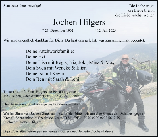 Traueranzeige von Jochen Hilgers von trauer.stadt-kurier.de