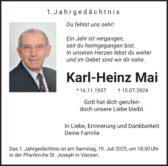 Traueranzeige von Karl-Heinz Mai von trauer.extra-tipp-moenchengladbach.de