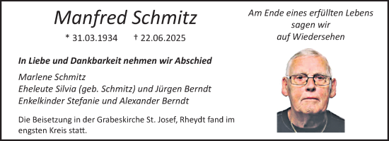 Traueranzeige von Manfred Schmitz von trauer.extra-tipp-moenchengladbach.de