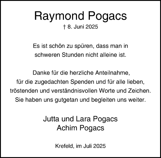 Traueranzeige von Raymond Pogacs von trauer.extra-tipp-moenchengladbach.de